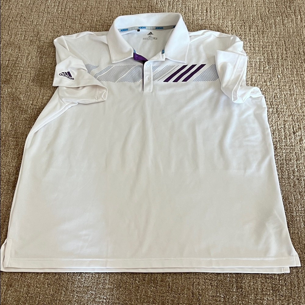 Adidas White Polo with Purple Stripes